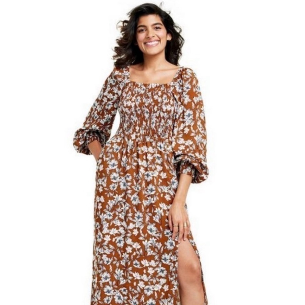 nwt La Ligne Liberty Floral Smocked Bodice Maxi Dress Brown/White Size 4XL - Picture 12 of 12